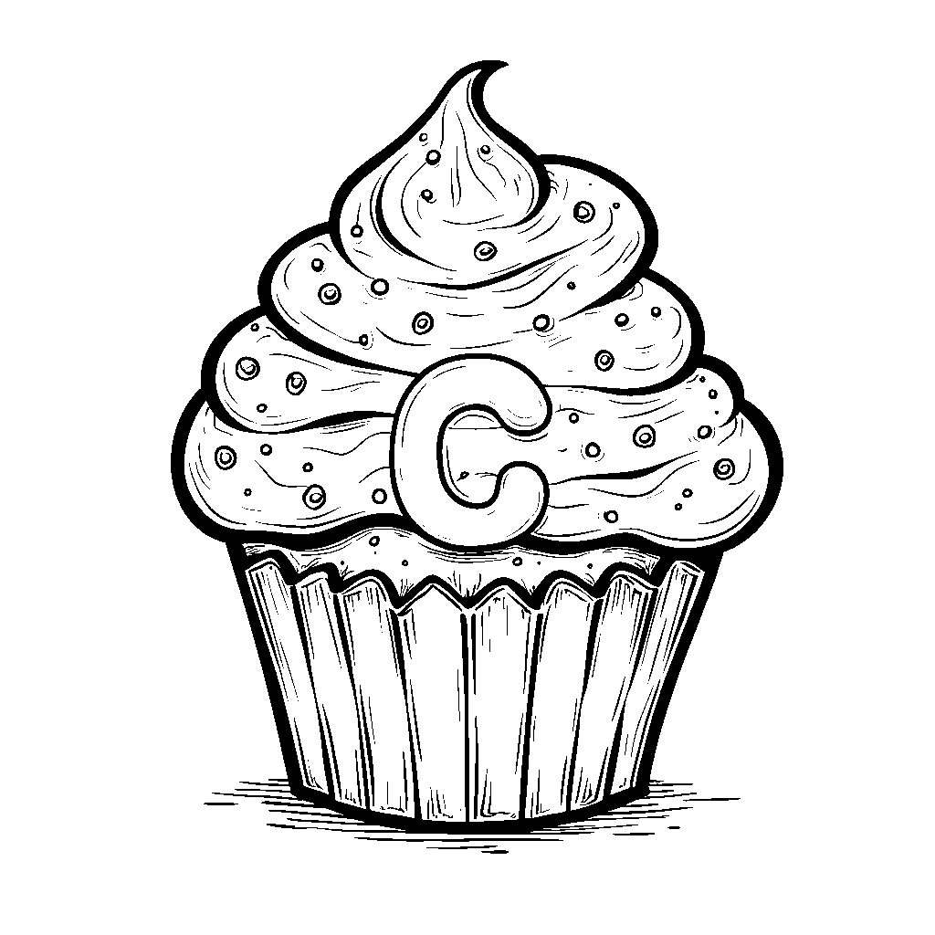 The letter C in the shape of a cupcake with frosting on top