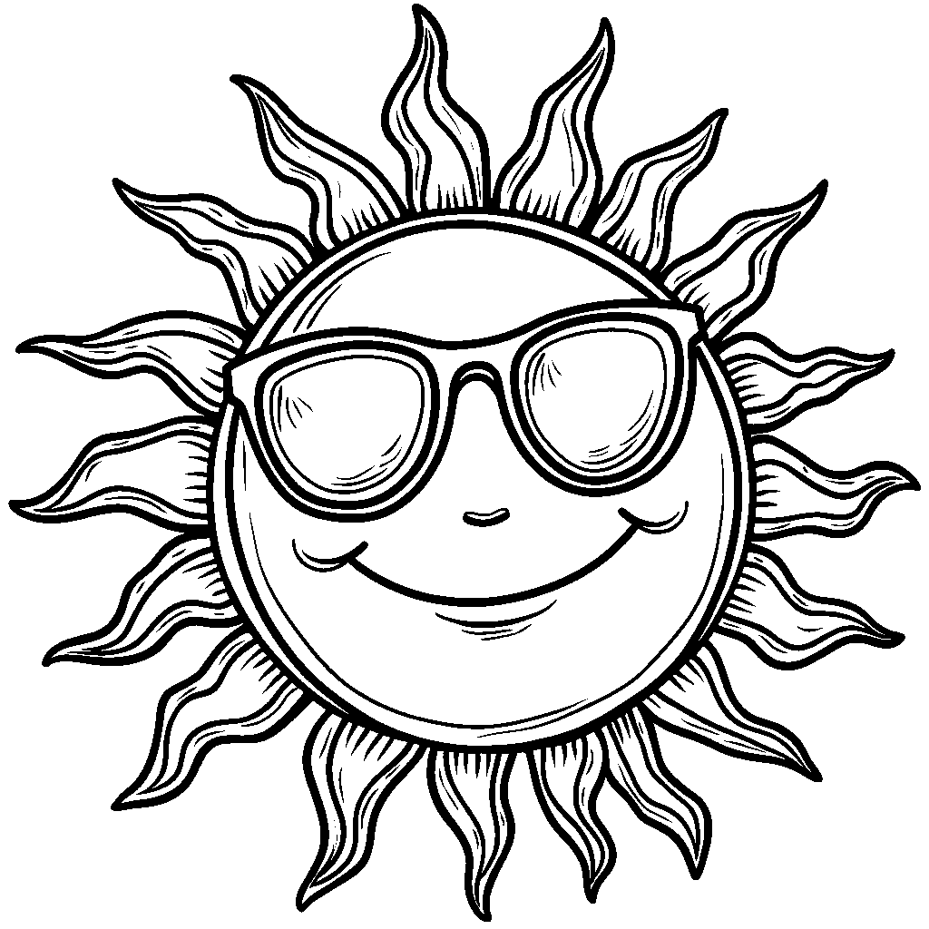 The letter C as a smiling sun wearing sunglasses