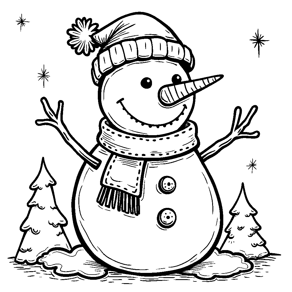 The letter C as a snowman with a carrot nose and scarf