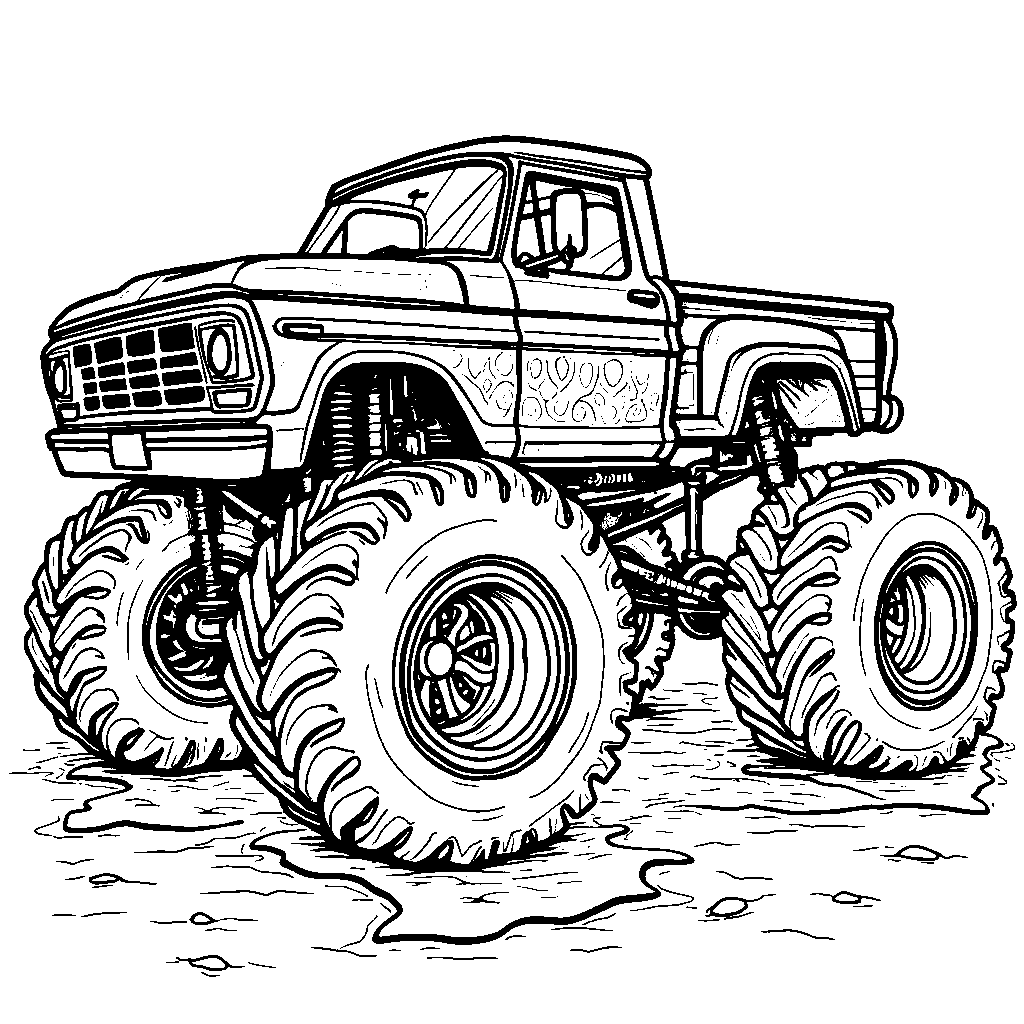 A colorful monster truck with bright patterns