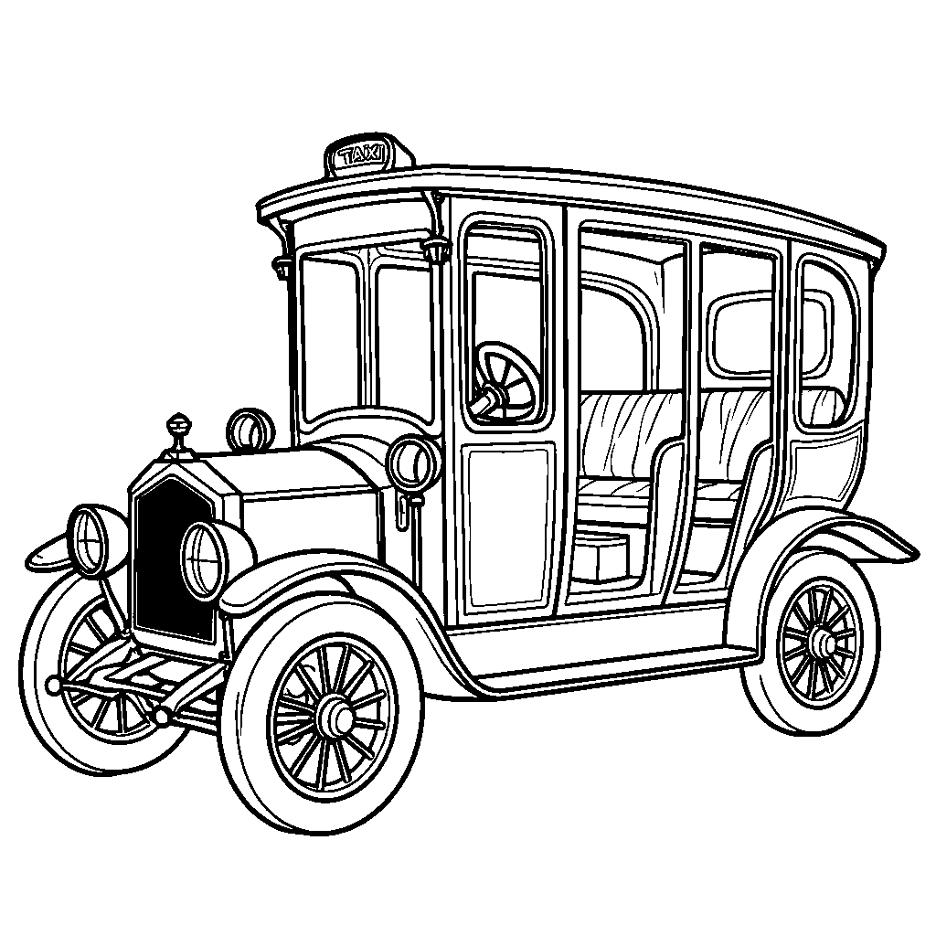 A cozy old-fashioned taxi carriage from the 1920s