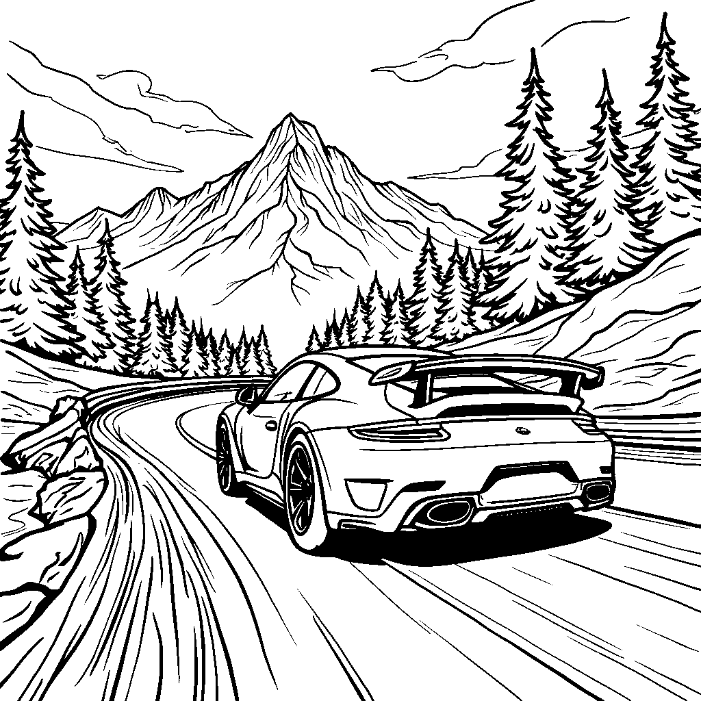 A fast sports car speeding on a mountain road