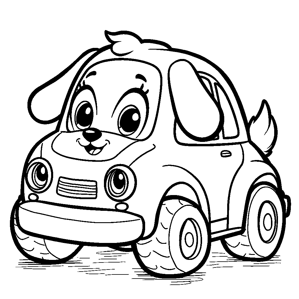 A playful puppy-shaped car with floppy ears