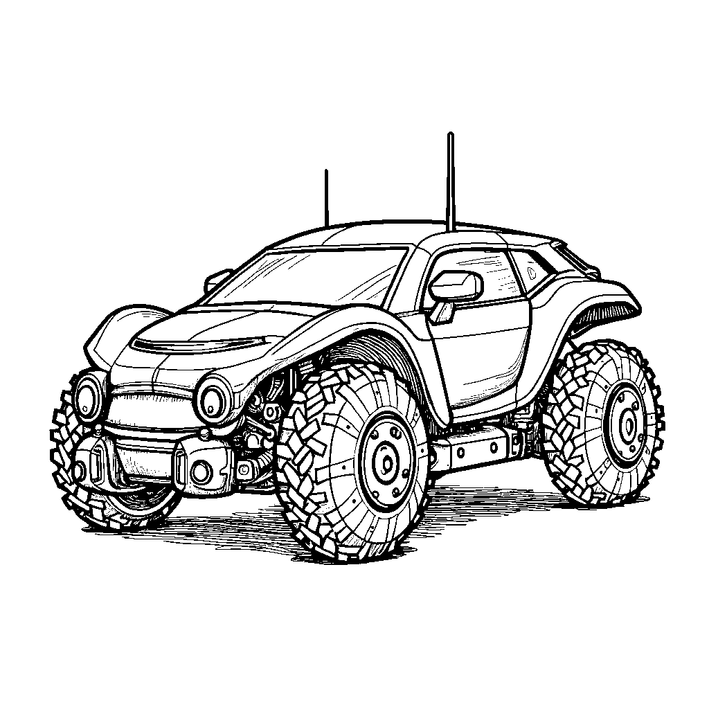 A robot car with mechanical arms and antennas