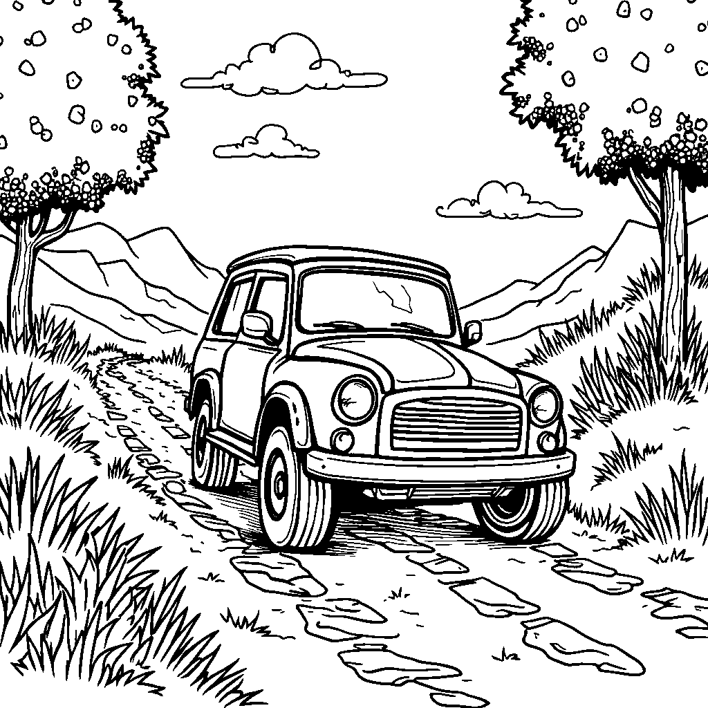 A car driving on a bumpy, dirt road