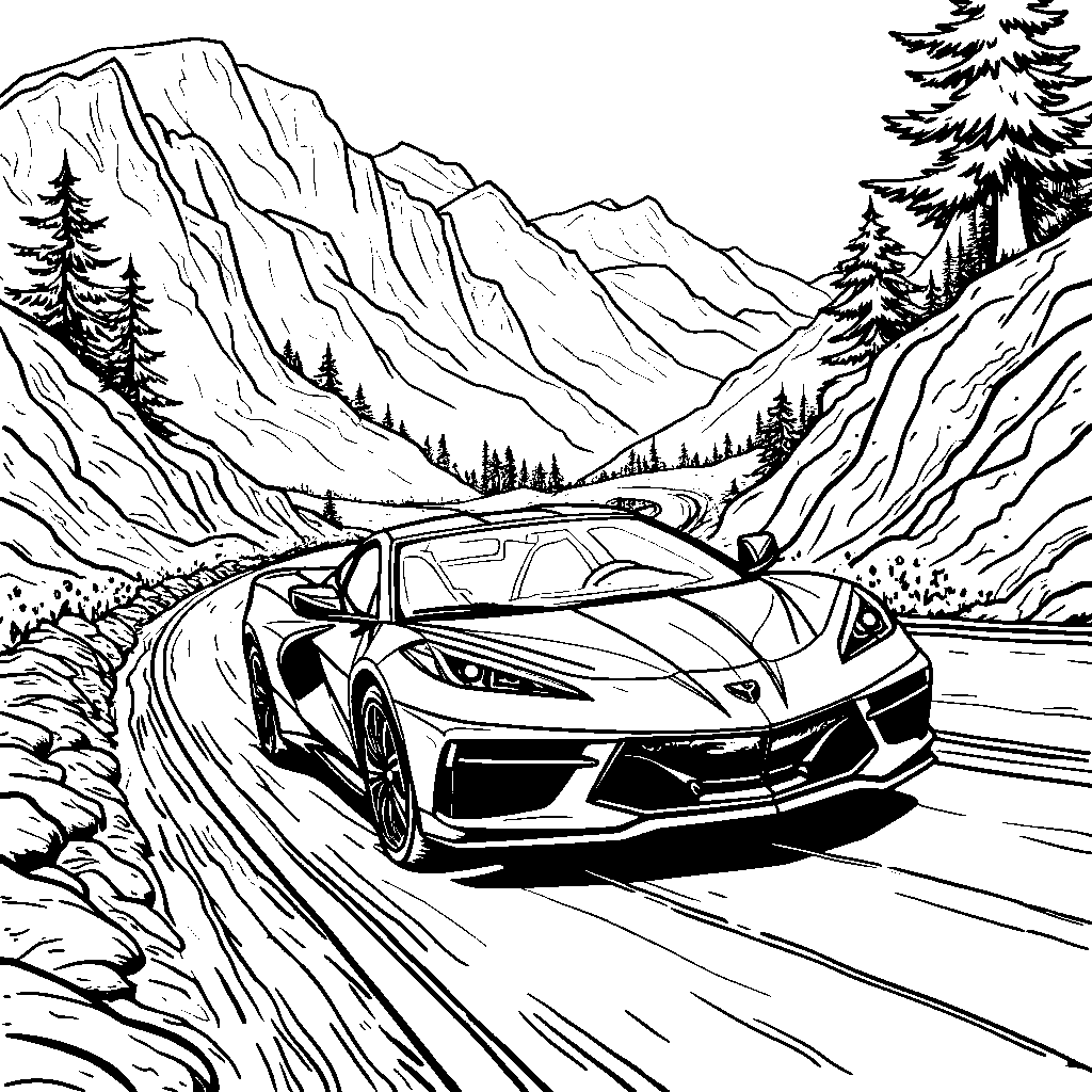 A car driving on a winding, mountain road