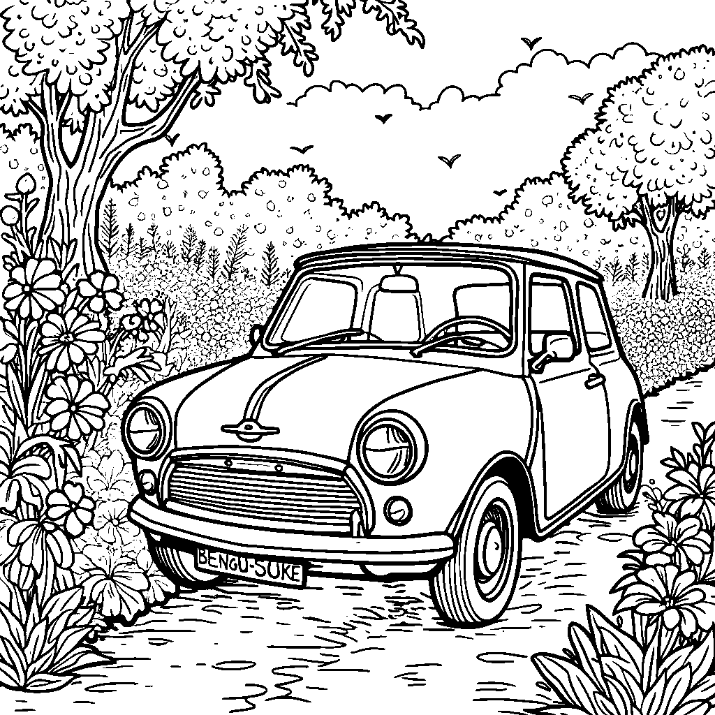 A car driving through a beautiful, blooming garden