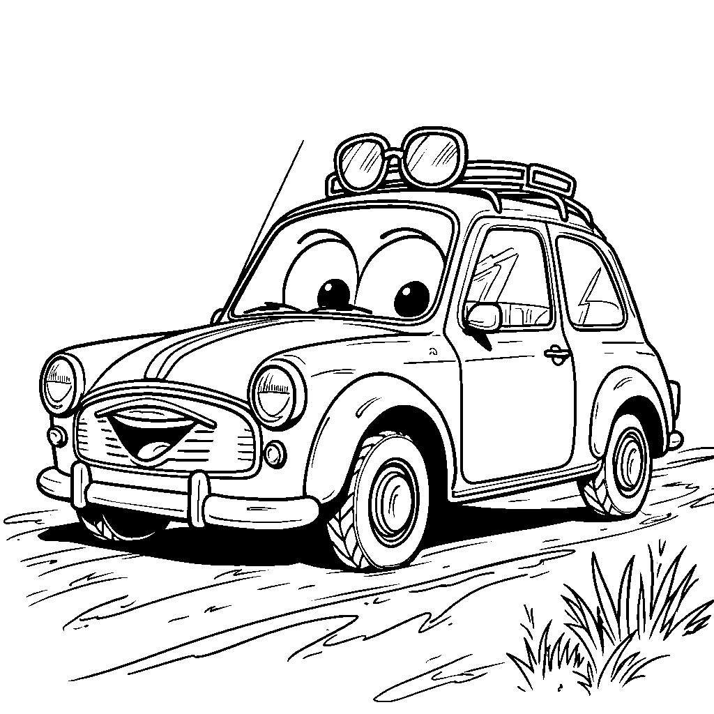 A car with a big, goofy grin and sunglasses