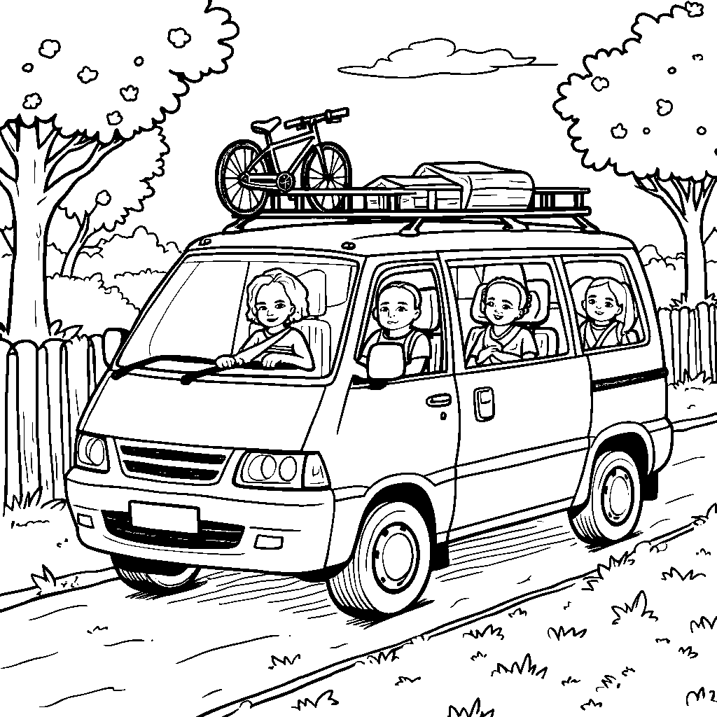 A happy family piling into their minivan