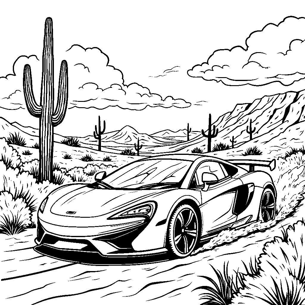 A car racing through a desert landscape