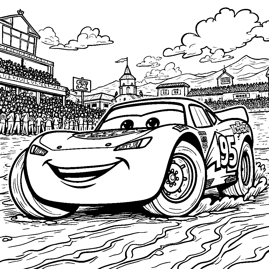 Lightning McQueen doing donuts in the mud