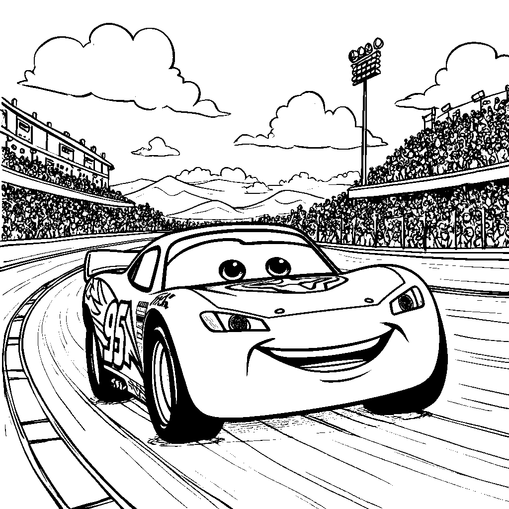 Lightning McQueen racing on a sunny day