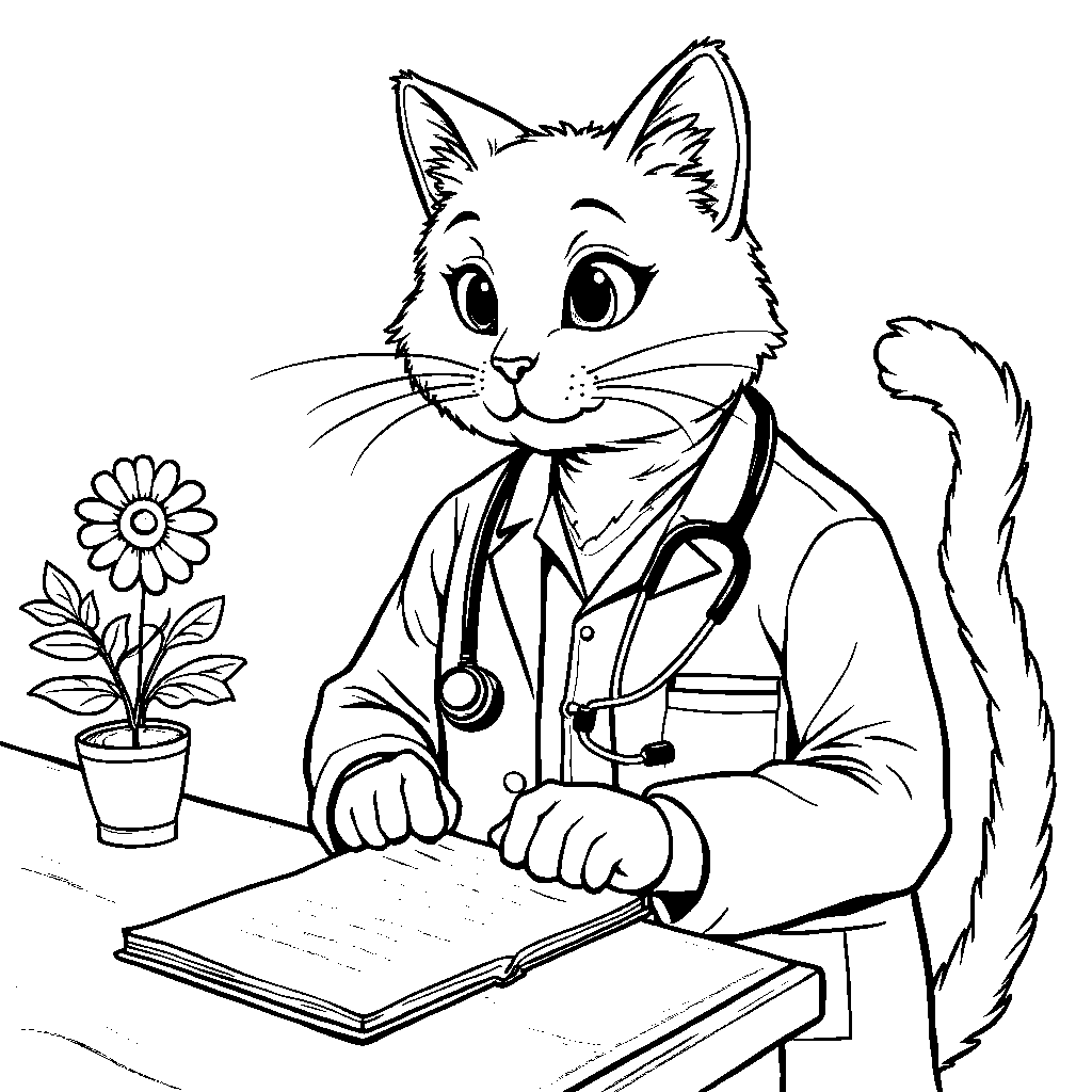 A cat as a doctor examining a patient with a stethoscope