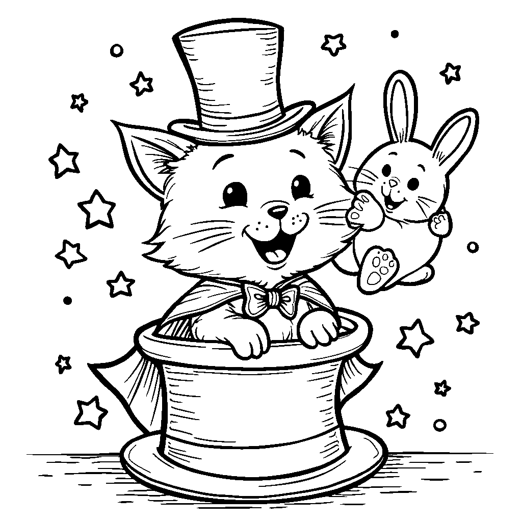 A cat as a magician pulling a rabbit out of a hat