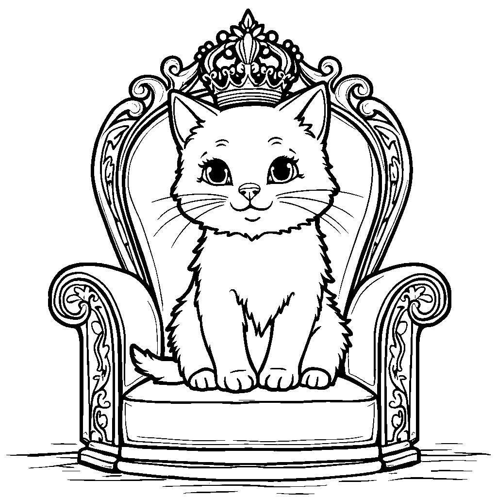 A cat sitting on a throne with a royal crown