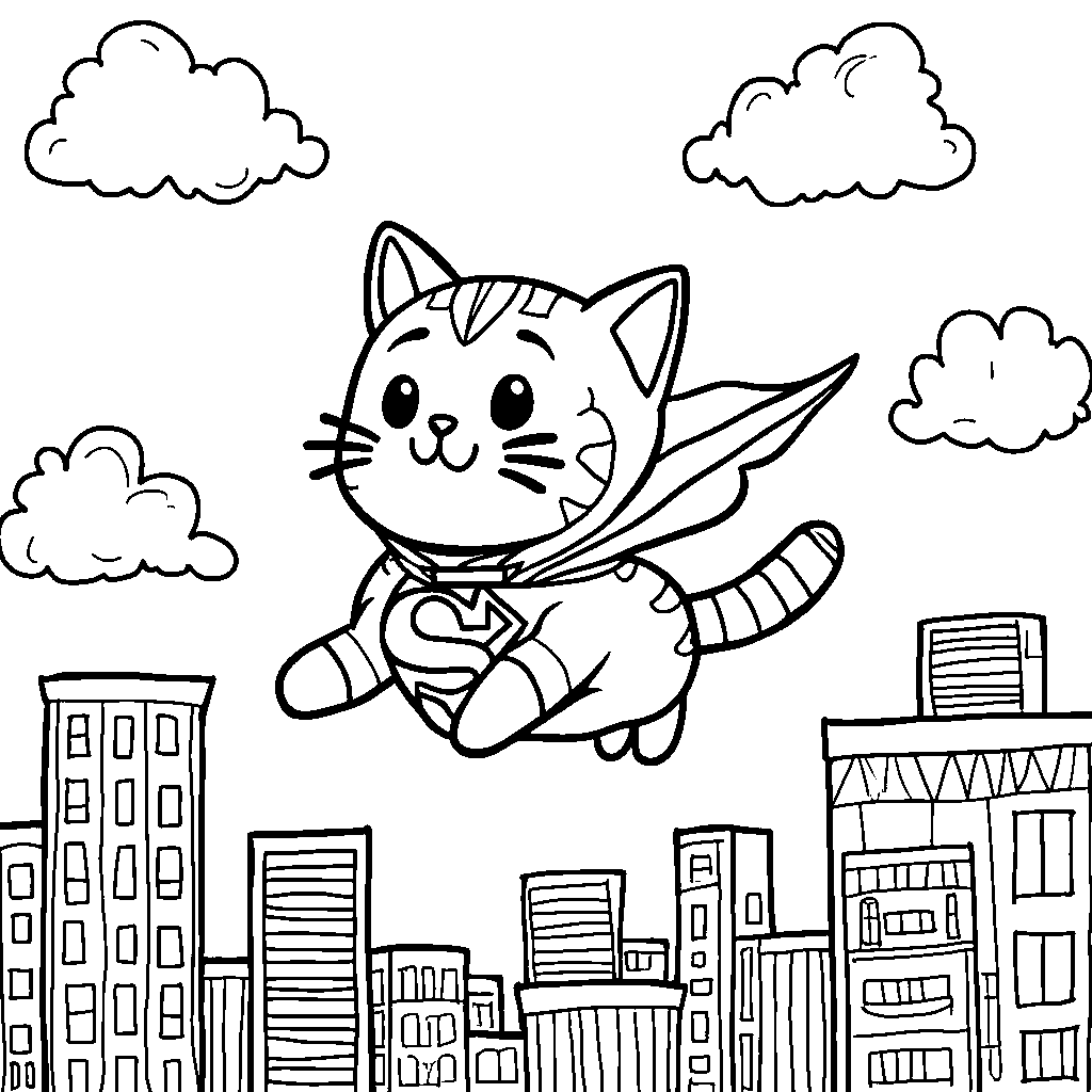 Cat wearing a superhero cape flying through the sky