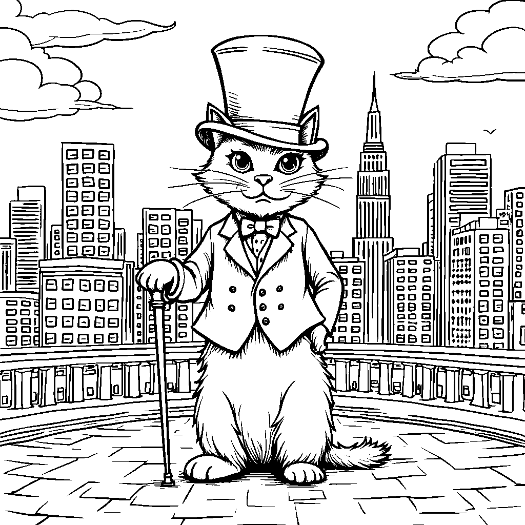 Cat wearing a top hat and holding a cane like a gentleman