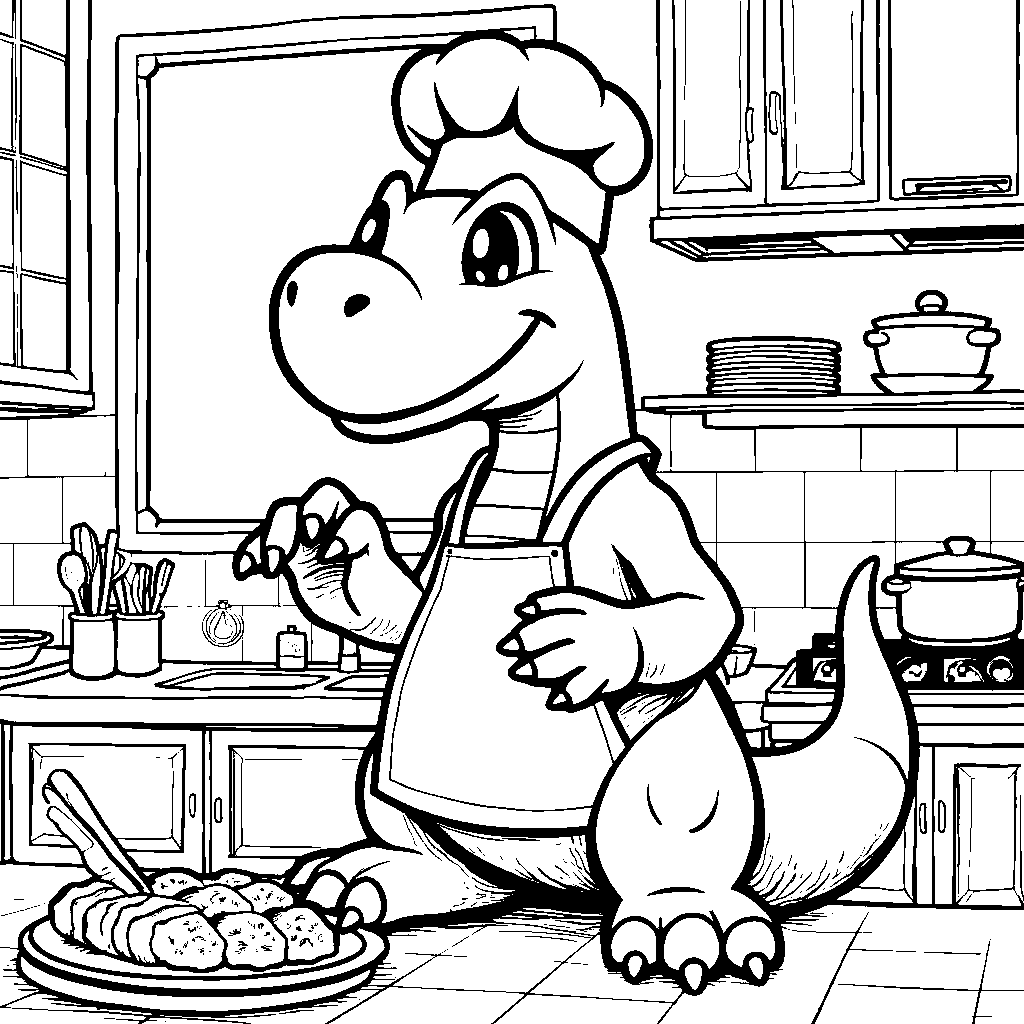 Charizard as a chef cooking in a kitchen