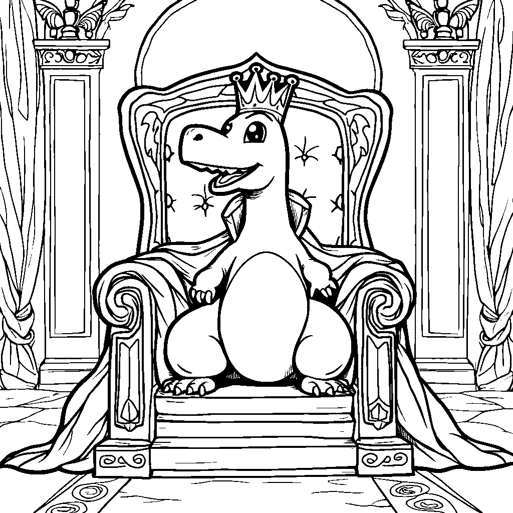 Charizard as a king sitting on a royal throne