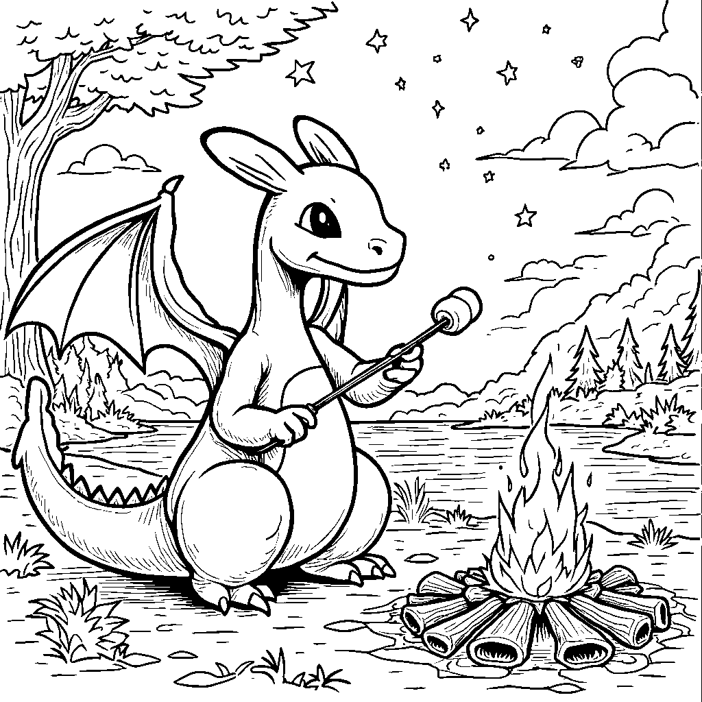 Charizard camping under the stars