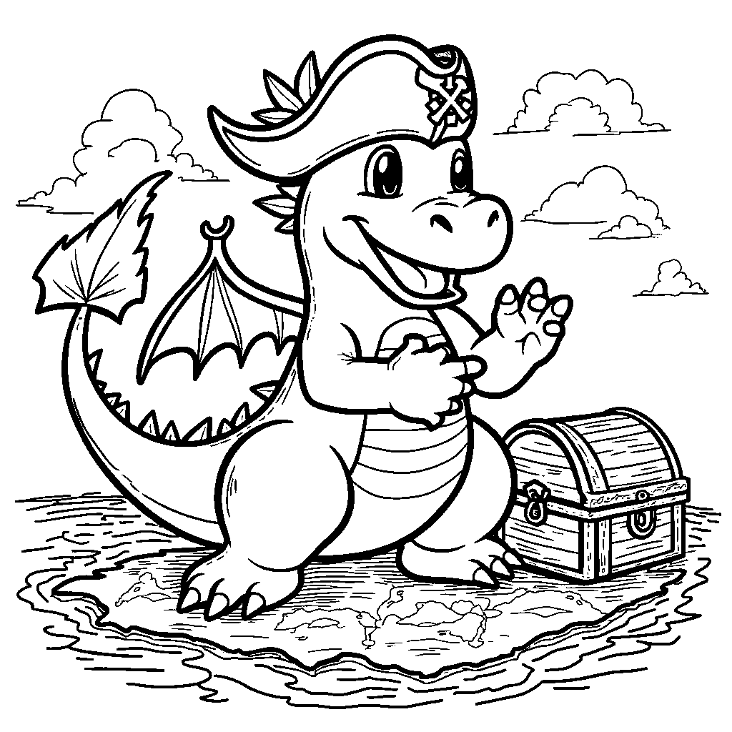 Charizard dressed as a pirate on a treasure hunt