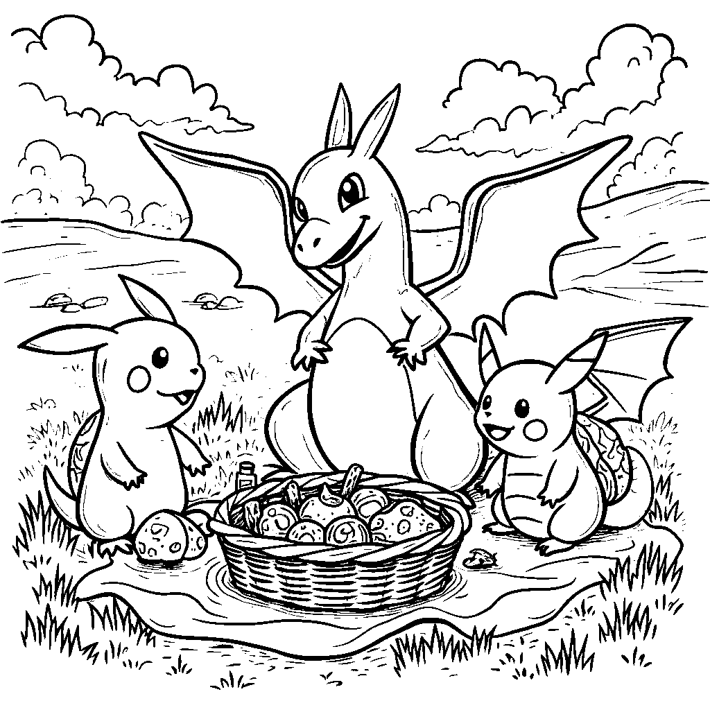 Charizard having a picnic with friends