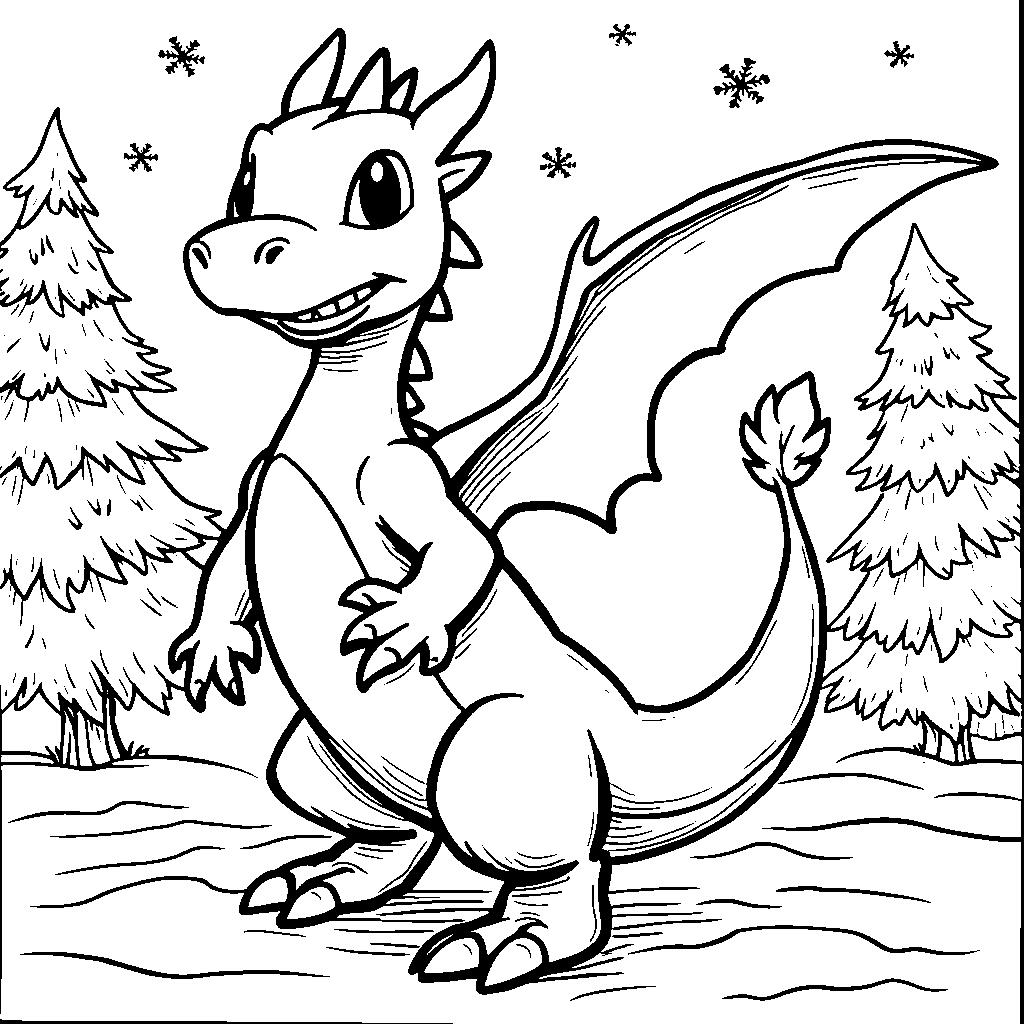 Charizard in a winter wonderland, snowflakes falling