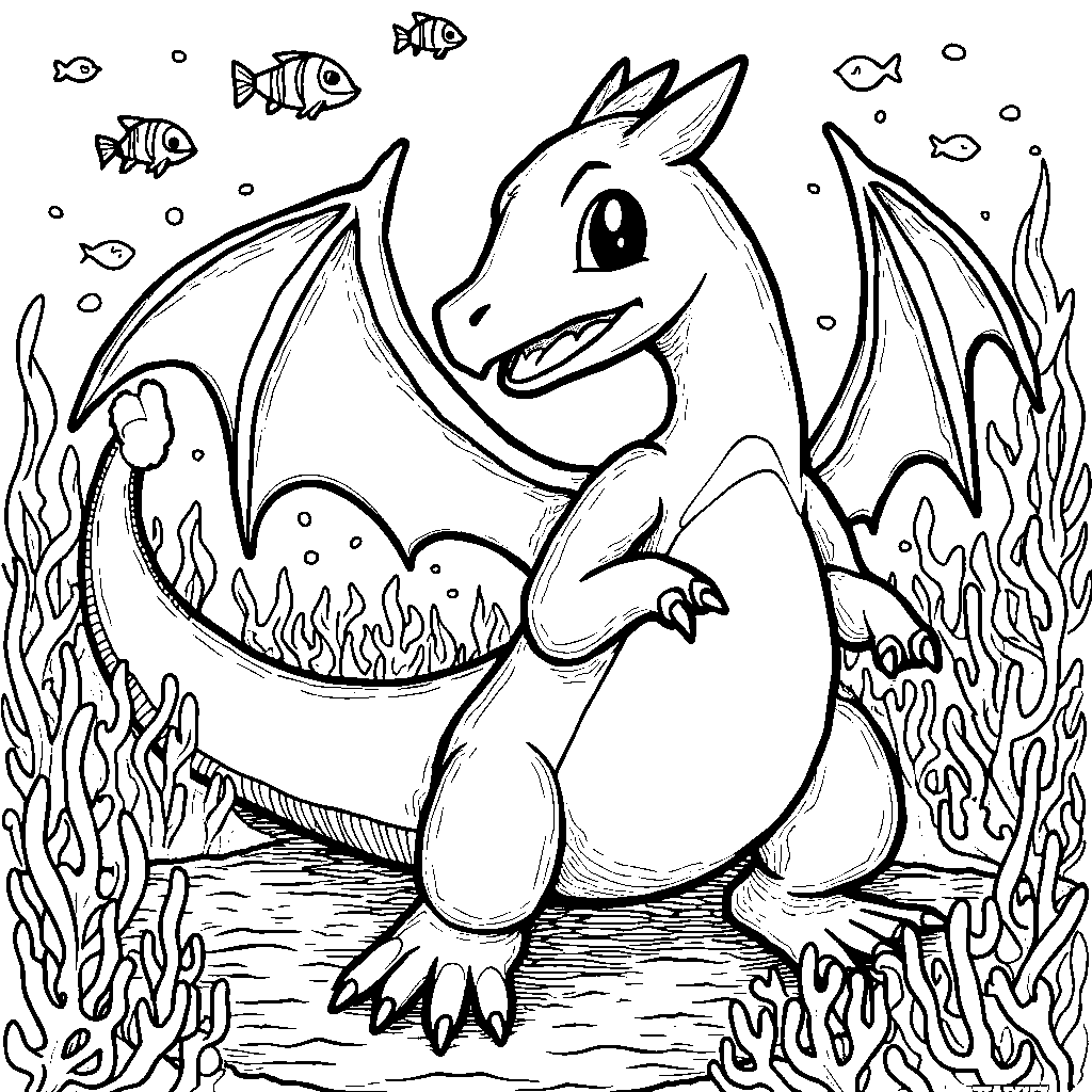 Charizard in an underwater scene with water Pokémon