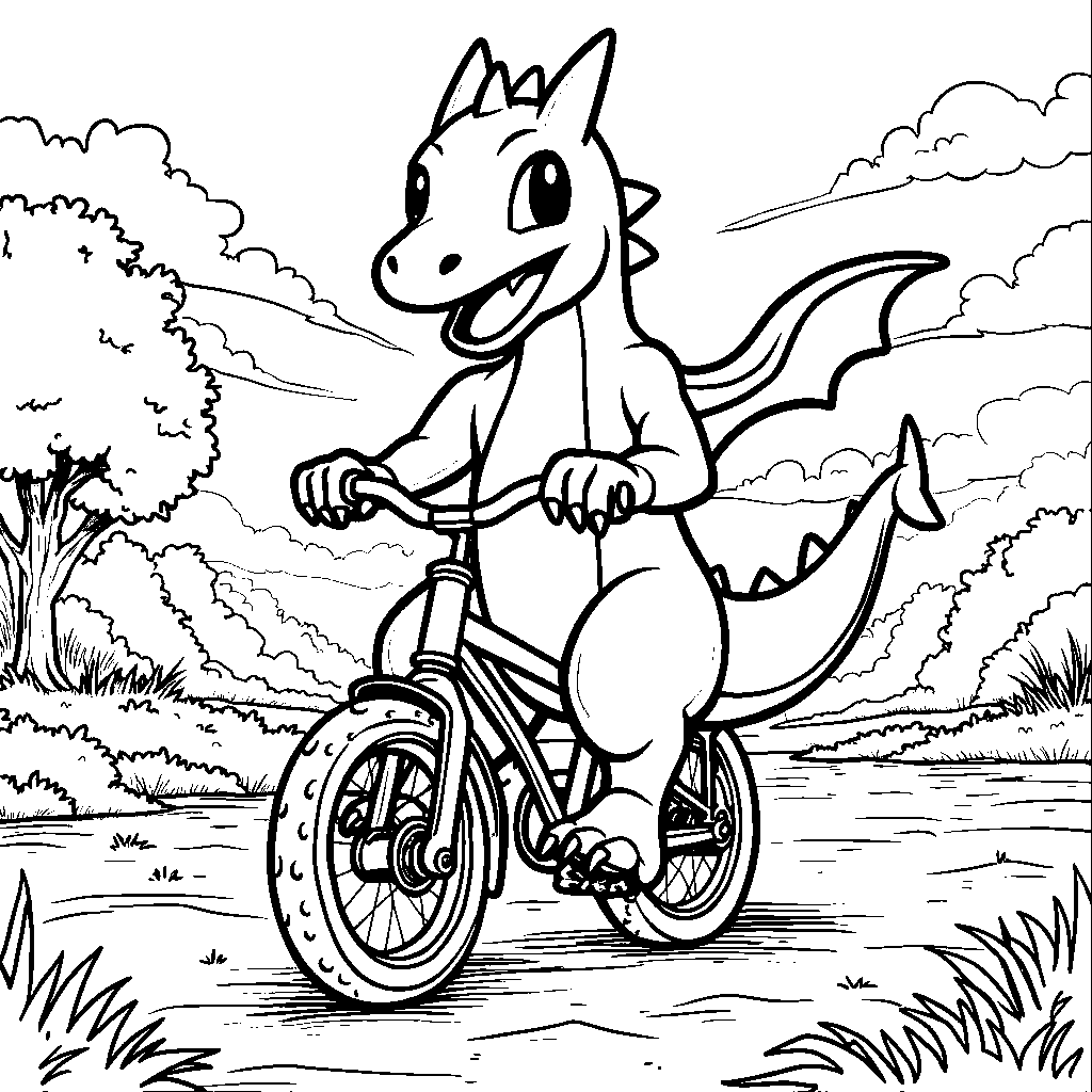 Charizard learning to ride a bicycle