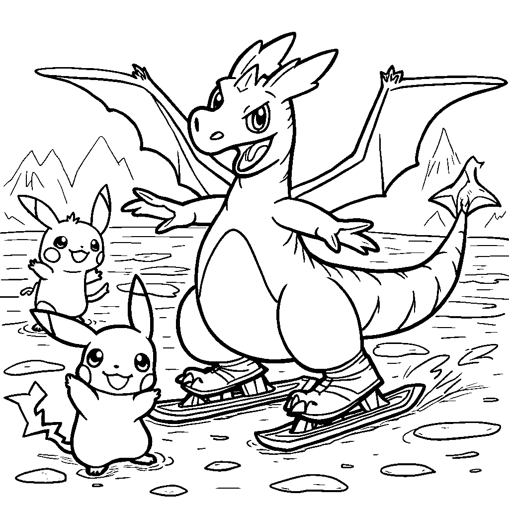 Charizard learning to skate on ice