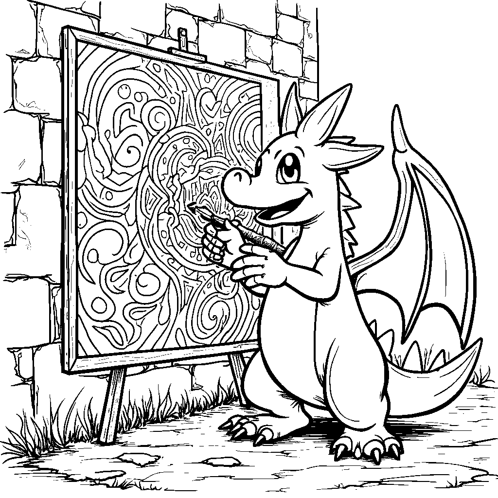 Charizard painting a colorful mural on a wall