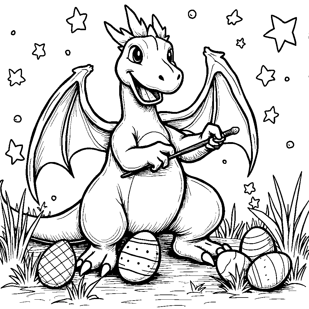 Charizard painting eggs for an Easter celebration