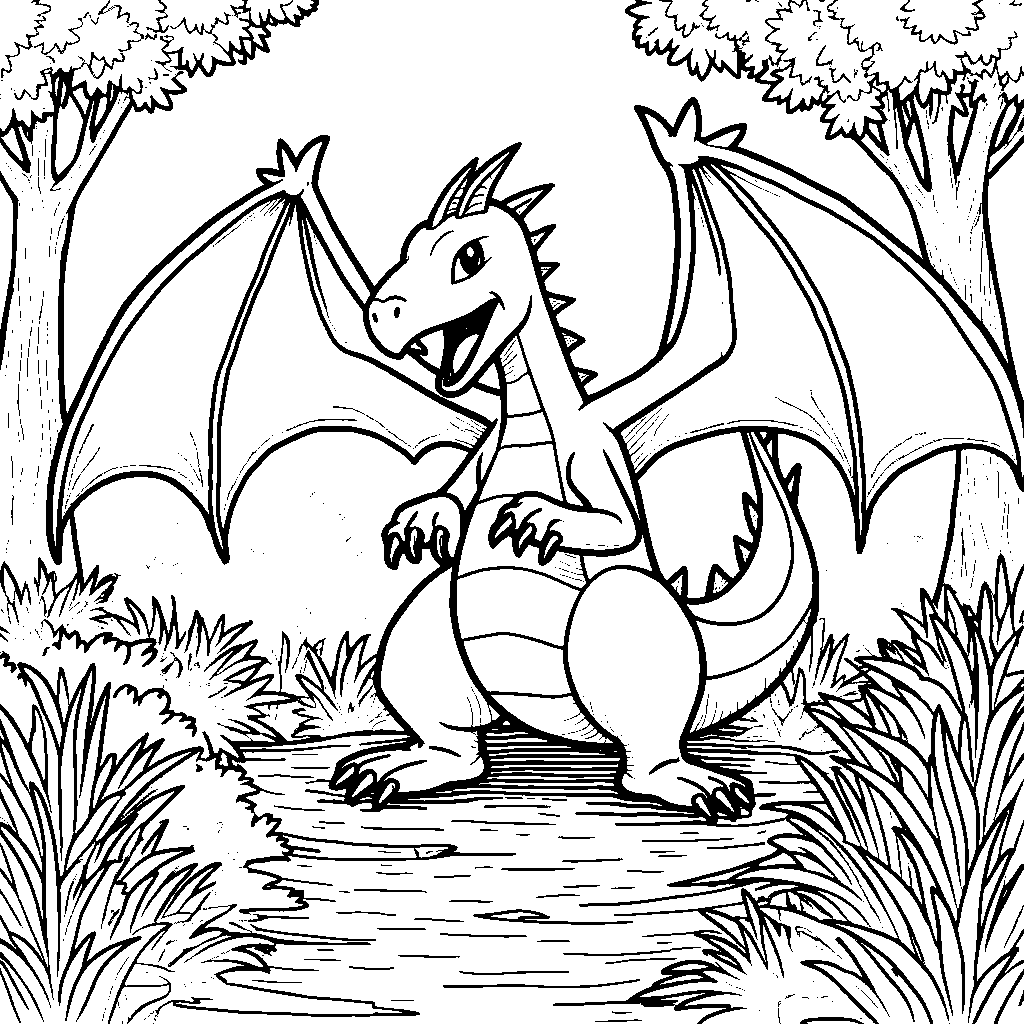 Charizard participating in a nature cleanup