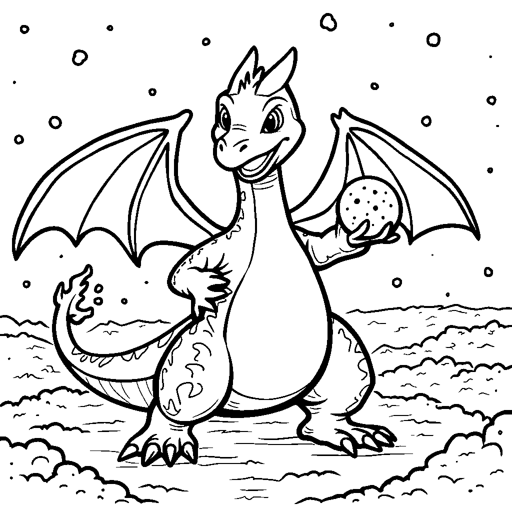 Charizard preparing for a snowball fight