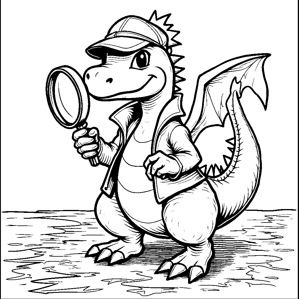 Charizard wearing a detective hat and magnifying glass