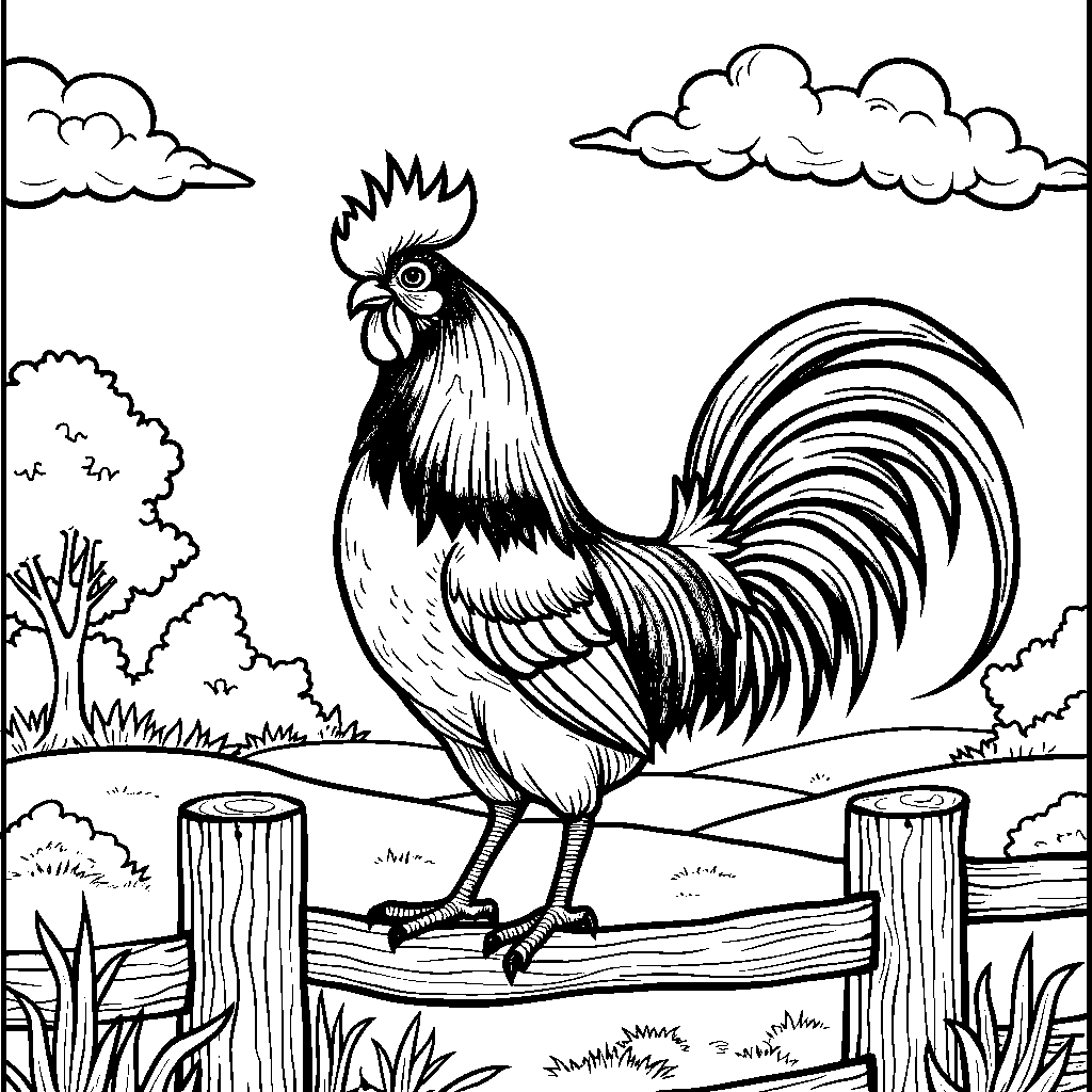 A majestic rooster standing proudly on a fence post