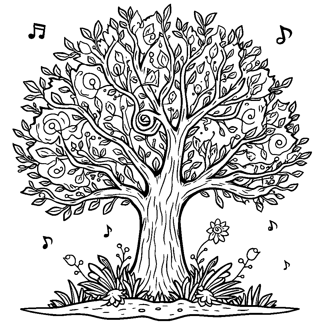 A tree decorated with musical instruments