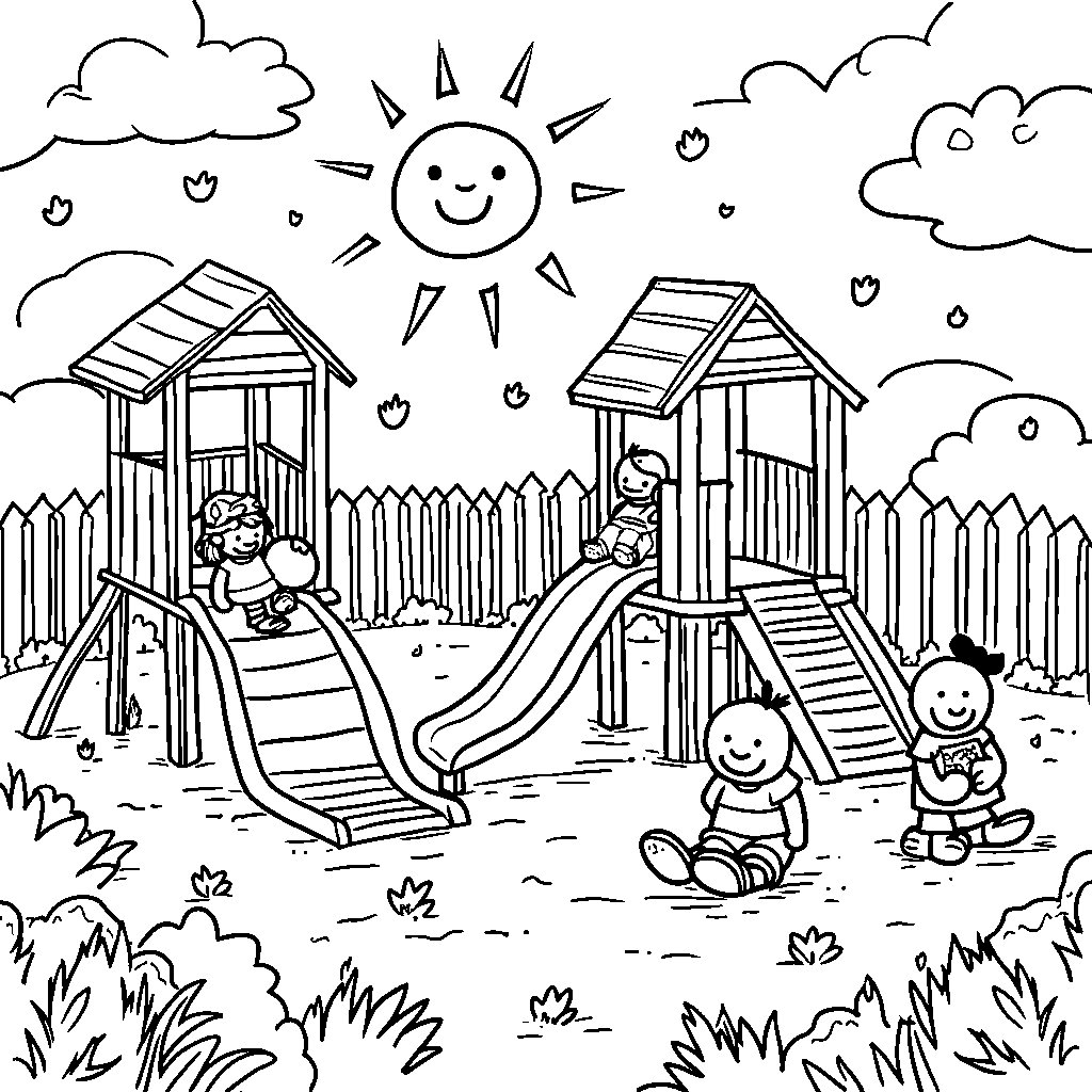 A cheerful sun smiling down on Cocomelon characters playing