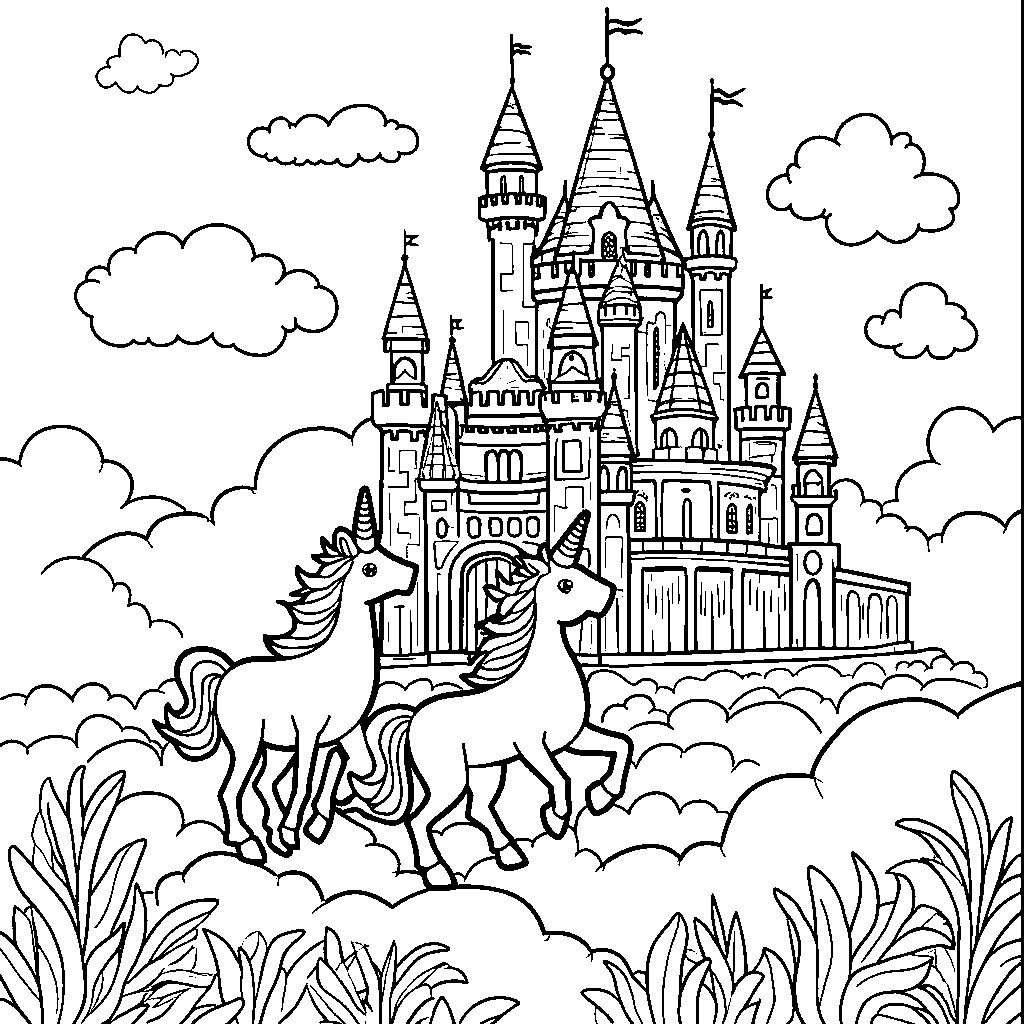 A magical castle in the clouds with Cocomelon characters visiting