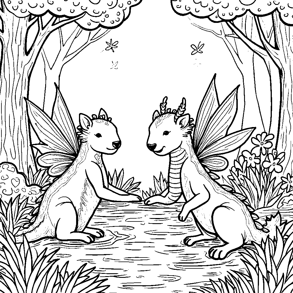 Cocomelon characters having fun with magical creatures in a forest