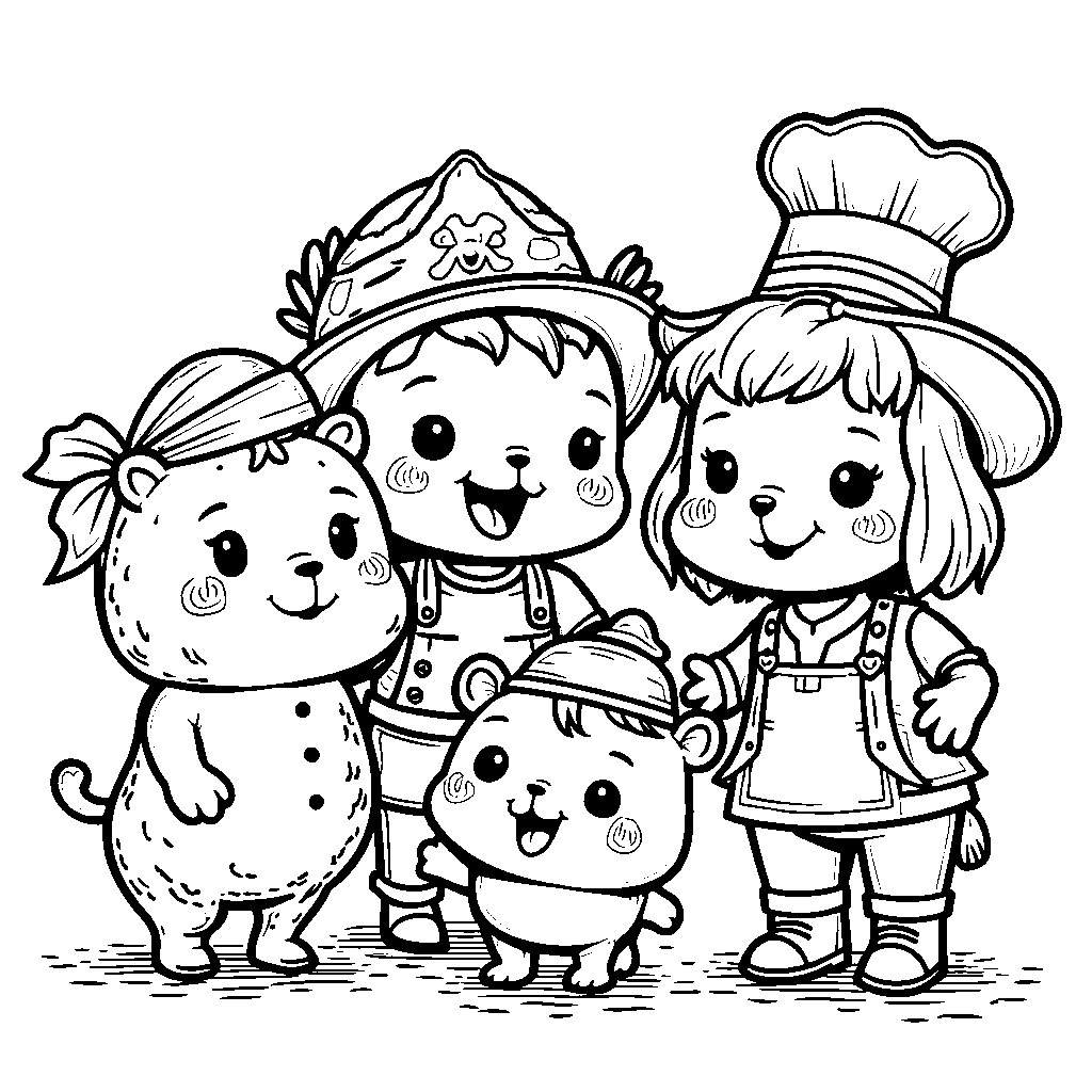 Cocomelon characters trying out different hats for a parade