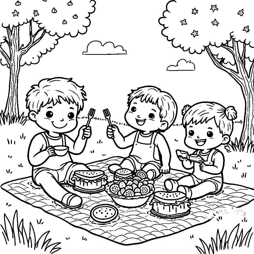 Cocomelon family having a picnic with fruits and sandwiches