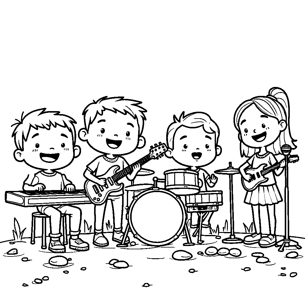 Cocomelon friends playing musical instruments in a band