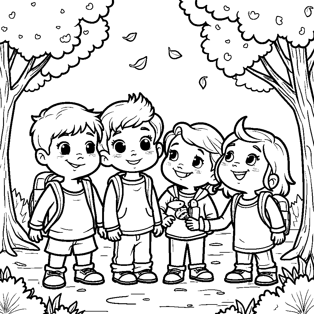 JJ and friends doing a scavenger hunt in a park