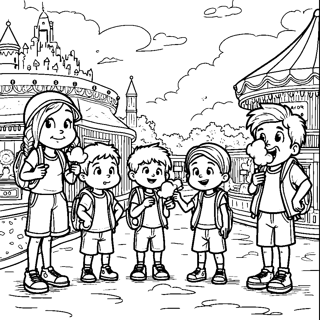 JJ and his friends having fun at a fair with cotton candy