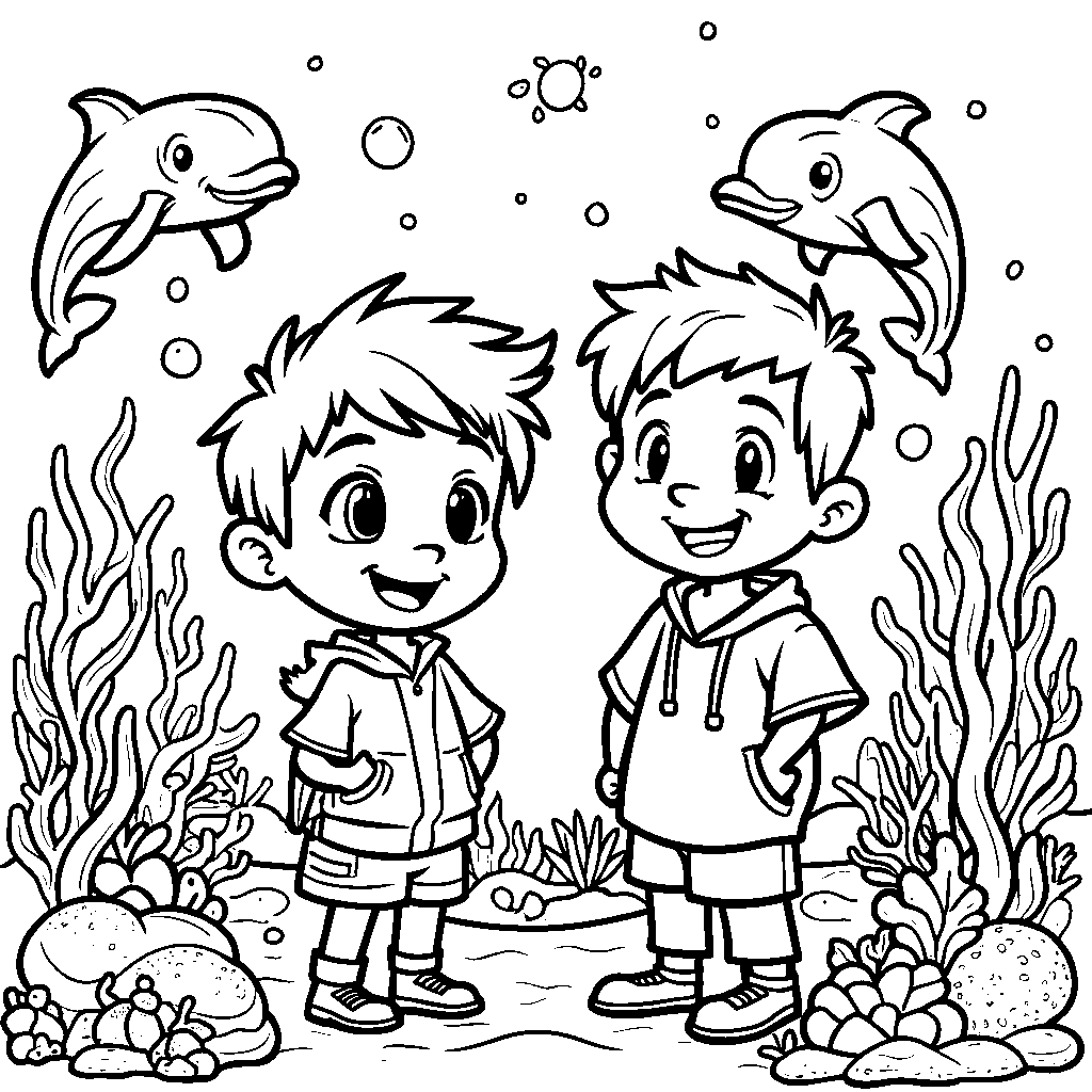 JJ and YoYo exploring an underwater world with friendly sea creatures