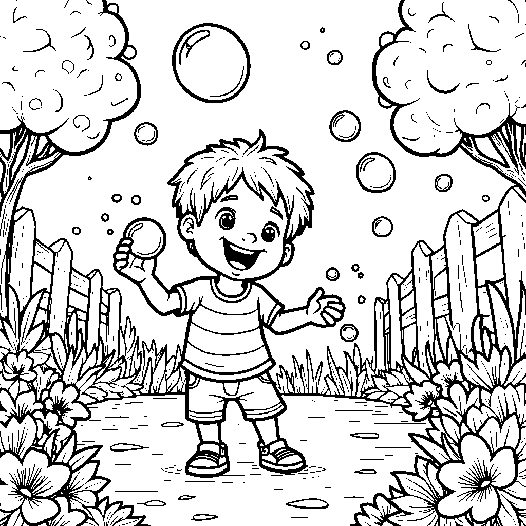 JJ playing with bubbles in a beautiful backyard