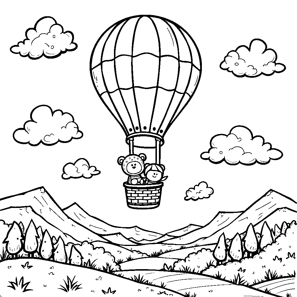 YoYo and Tomtom flying a hot air balloon high in the sky