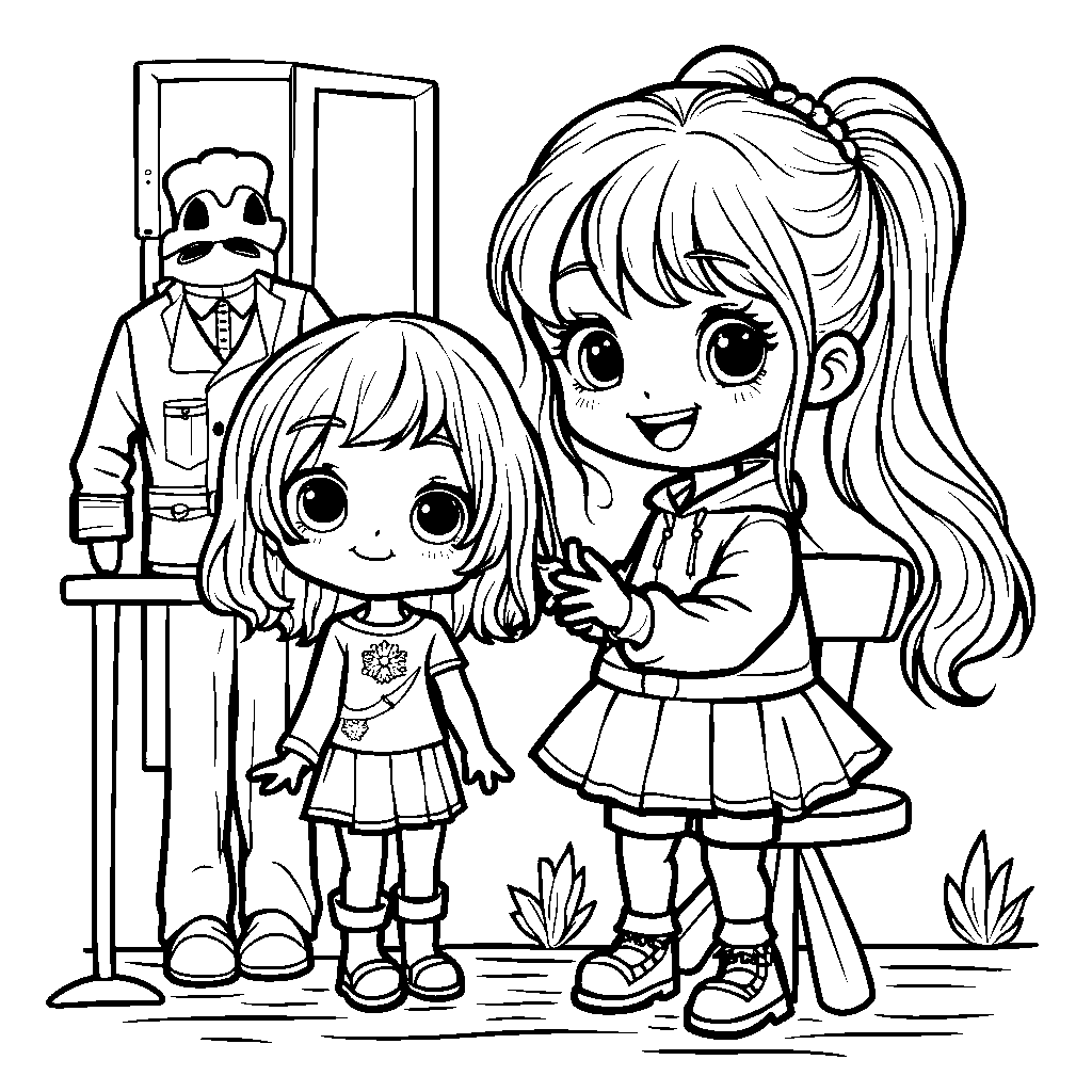 YoYo dressing up her doll for a fashion show