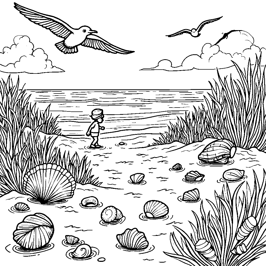 Beach Scene with Hidden Seashells